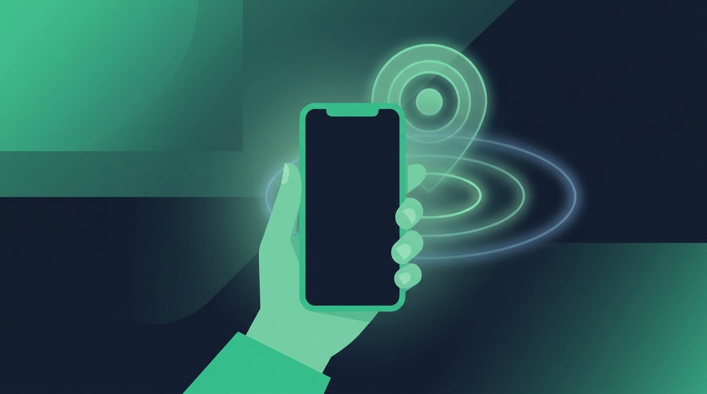 El teléfono muestra una pantalla común mientras, representado de forma sutil, captura la ubicación GPS en segundo plano